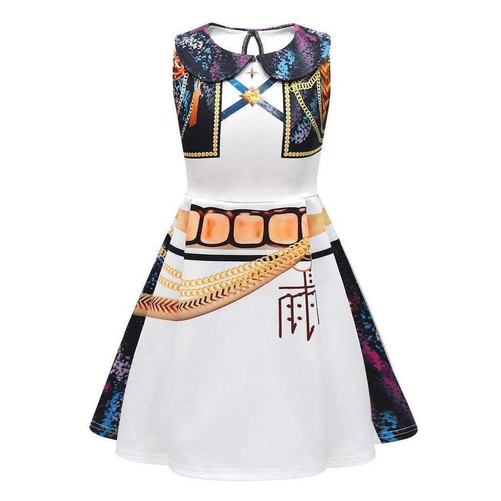 Dětské Dívčí Anime Kreslený POP Zpěvačka Super Star Rumi Mira Zoey Tištěné Klopový Límec Bez Rukávů Šaty Sada s Taškou Halloweenské Cosplay Kostýmy