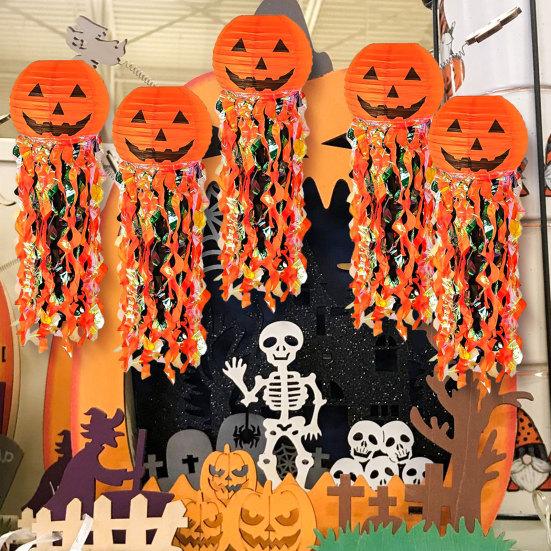 Pumpkin Paper Lanterns, Front Door Hanging Decor for Home Party Festival, Reusable Halloween Party Supplies Props