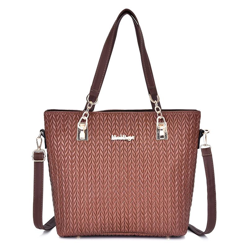 New Mother and Child Women's Bags Solid Color PU Six-piece Set Woven Large-capacity Simple Portable Shoulder Bag Crossbody Fashion