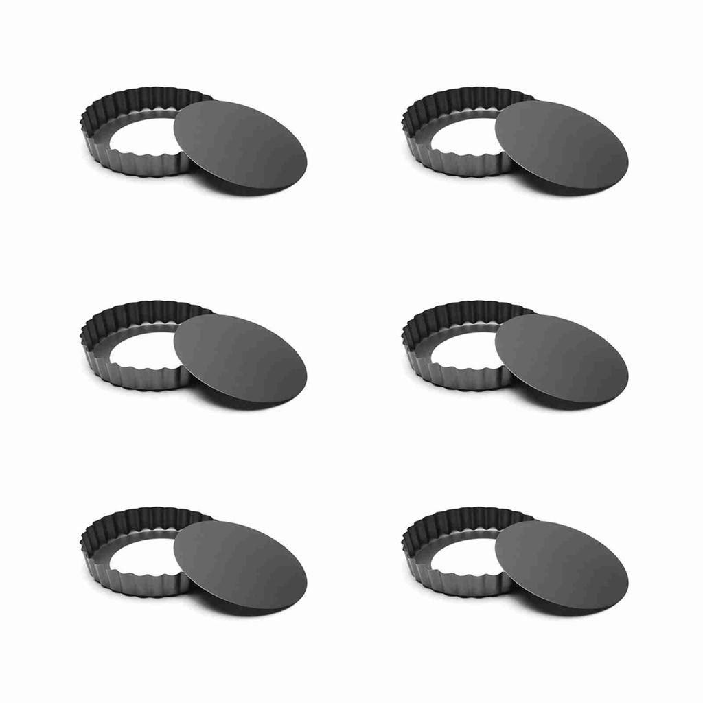 6 st 3-tums Quicheform Livsmedelskvalitet Förhindrar Fastbränning Kolstål Pajform med Löstagbar Botten för