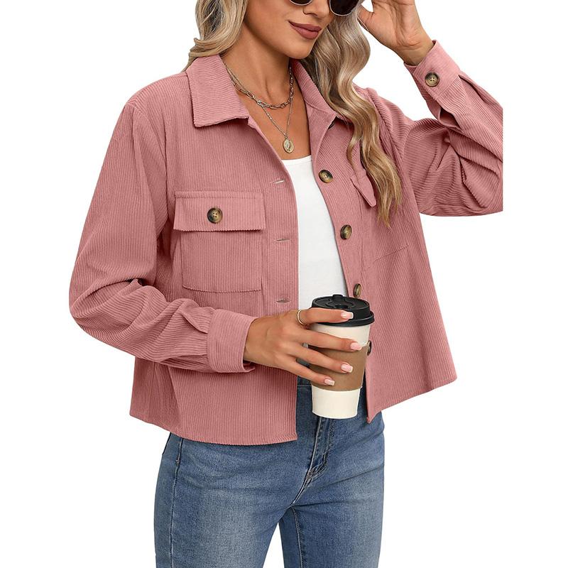 Autumn Women Fashion Casual Coat Button Down Tops Solid Turn-down Collar Long Sleeve Office Lady Crop Jackets