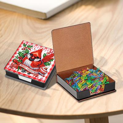 5D DIY Leather Gem Art Sticky Note Holder with 160 Sheets Paper Self Adhesive Crystal Note Box Mosaic Kit for Desktop Decoration