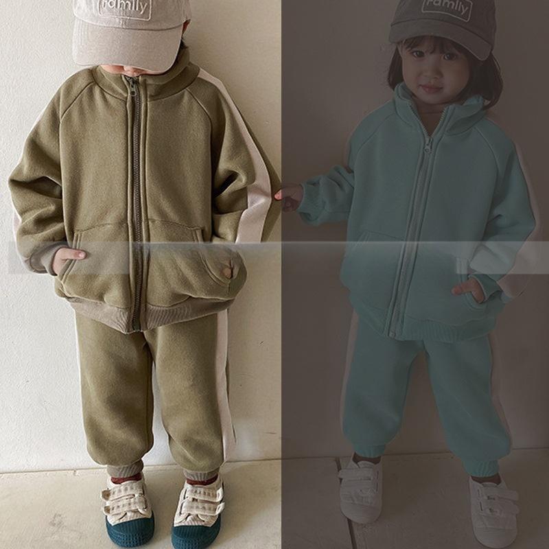Kinder Sweatshirt Set Herbst/Winter Fleecefutter Set Jungen Mädchen Locker sitzendes Langarm Sweatshirt + Hose 2-teilig