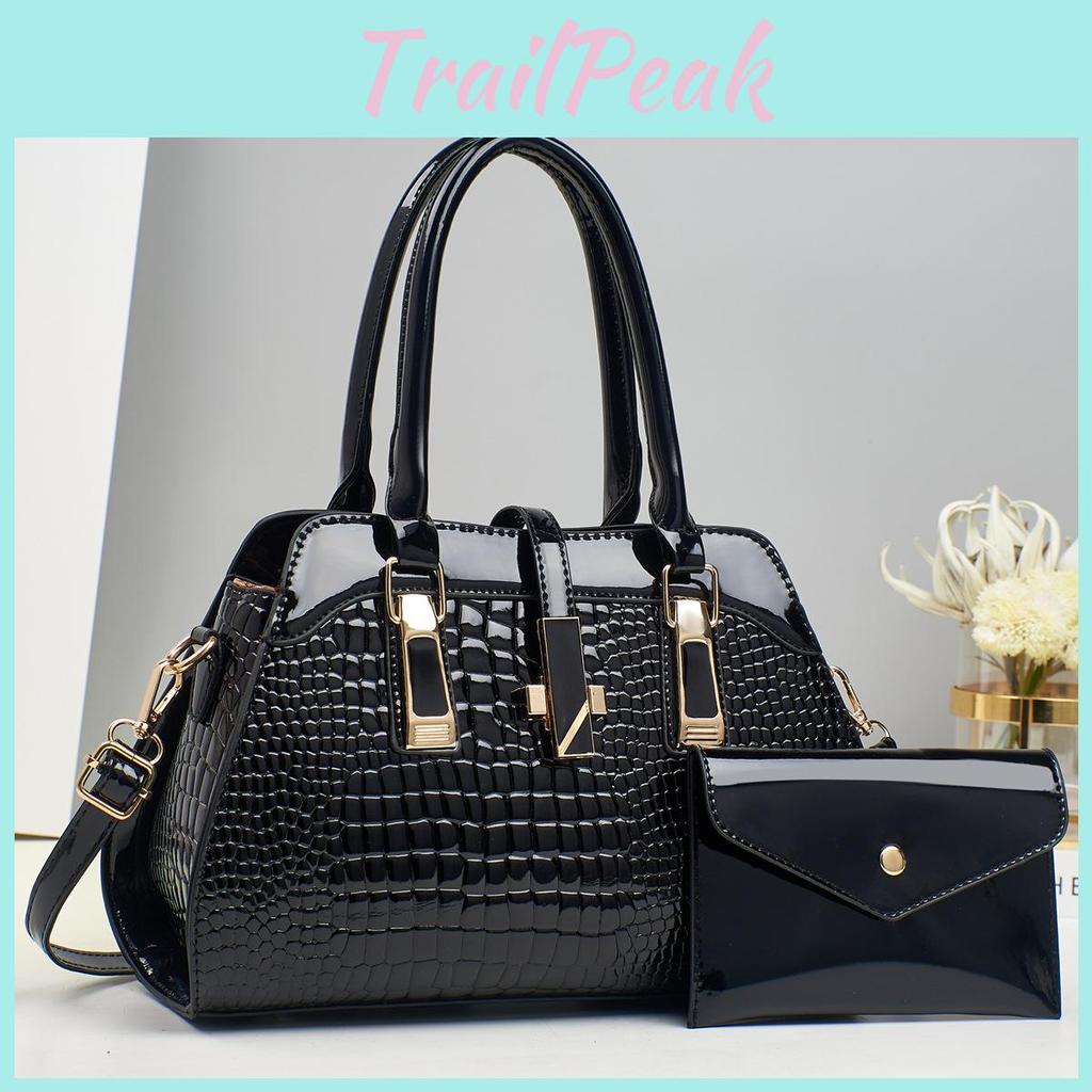 Stylish Large Capacity Crocodile Pattern Pu Handbag With Shiny Finish And Versatile Colors