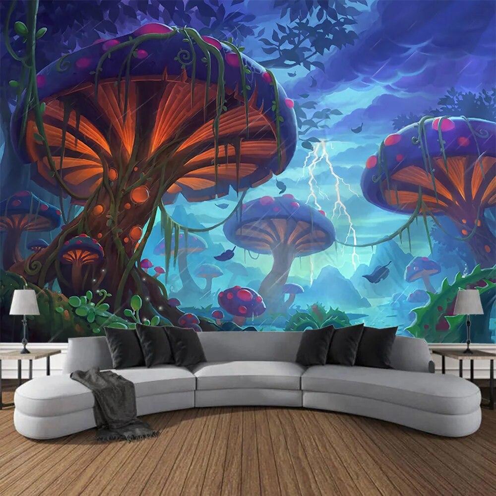 

Сказочный Фэнтези гобелен с грибами в богемном стиле, украшение для дома, одеяло, хиппи, детская комната, художественное украшение, гобелен 95x75cm