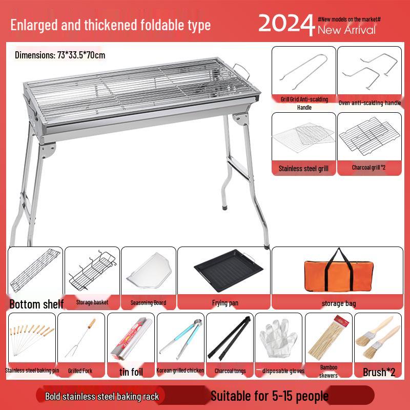 Large Portable Stainless Steel Charcoal BBQ Grill - Outdoor Folding Patio Oven