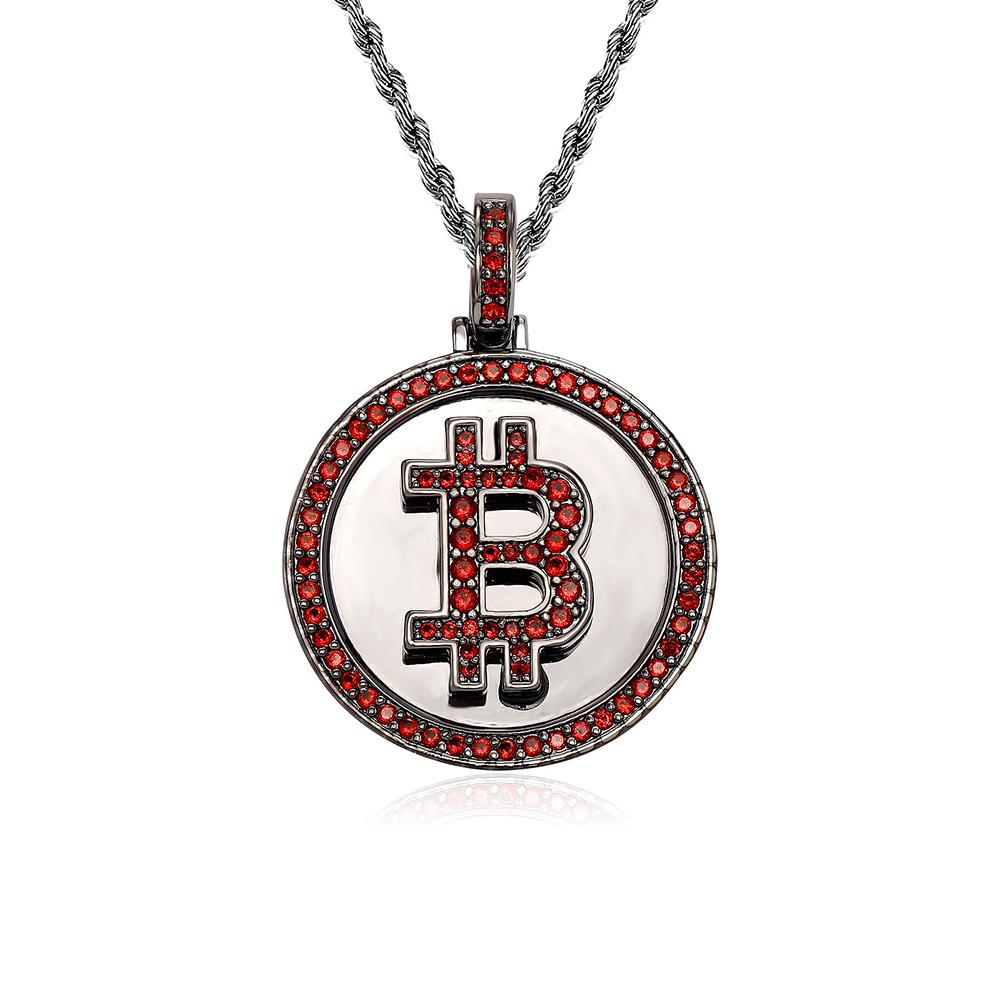 

Bitcoin Pendant Necklace For Men Women Hip Hop Rock Rap Bling Iced Out AAA+ Cubic Zirconia Trendy Cool Gold Color Jewelry Gifts