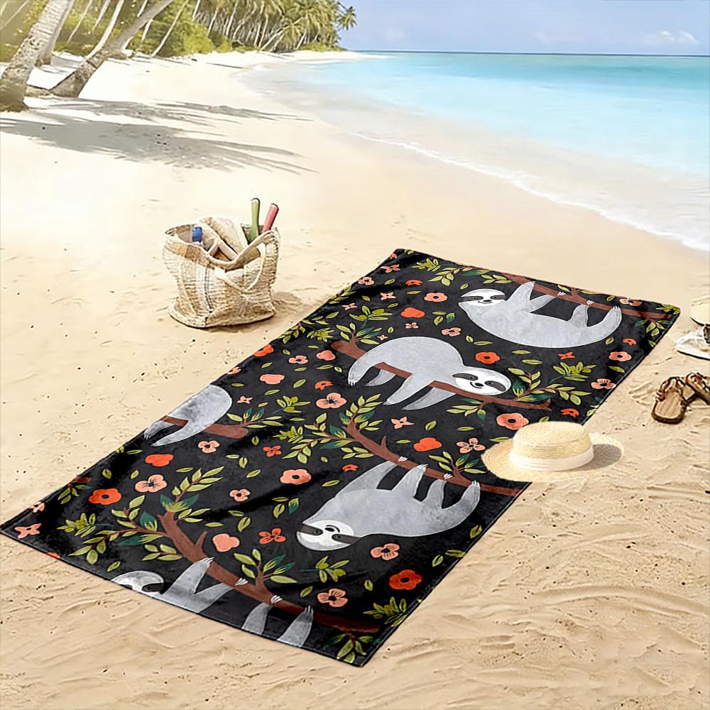 Charming sloths amid blossoms Print beach towel, quick drying, suitable for travel, outdoor sports, jogging, the beach and swimming, gift