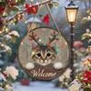 Wooden Door Sign Christmas Welcome Sign, Animal Round Hanging Decor, Cute Wall Art Farmhouse Ornament for Window Garden Holiday Decor Plaque