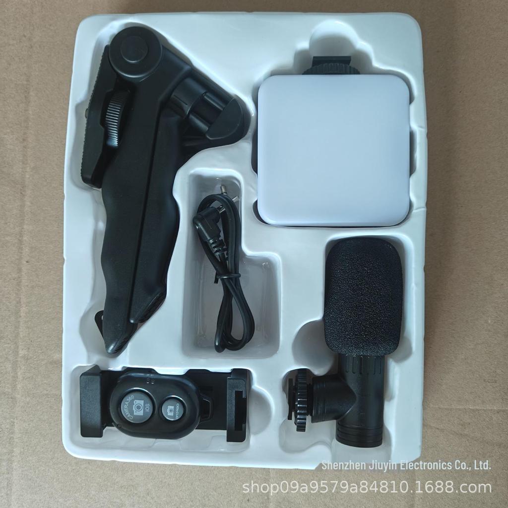 AY49 Mini Pocket Fill Light & Selfie Stand with LED Flash and Microphone Set