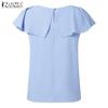 ZANZEA Women Casual Round Neck Short Sleeve Summer Ruffles Blouse