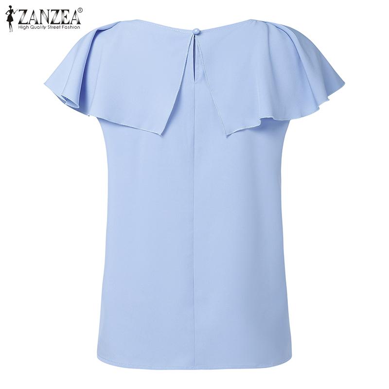 ZANZEA Women Casual Round Neck Short Sleeve Summer Ruffles Blouse