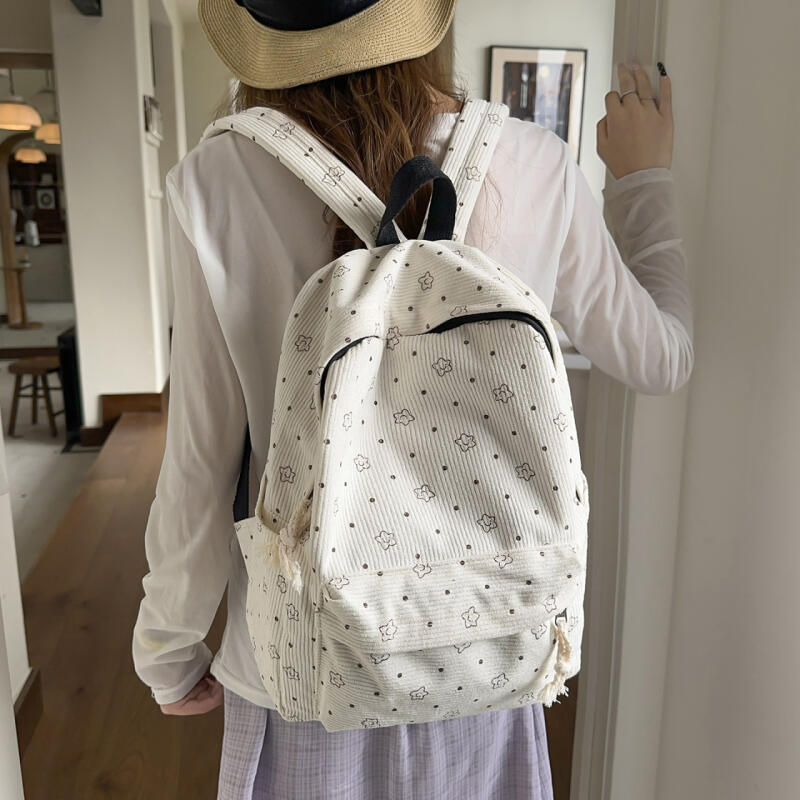 Women's Corduroy Student Schoolbag Printed Backpack