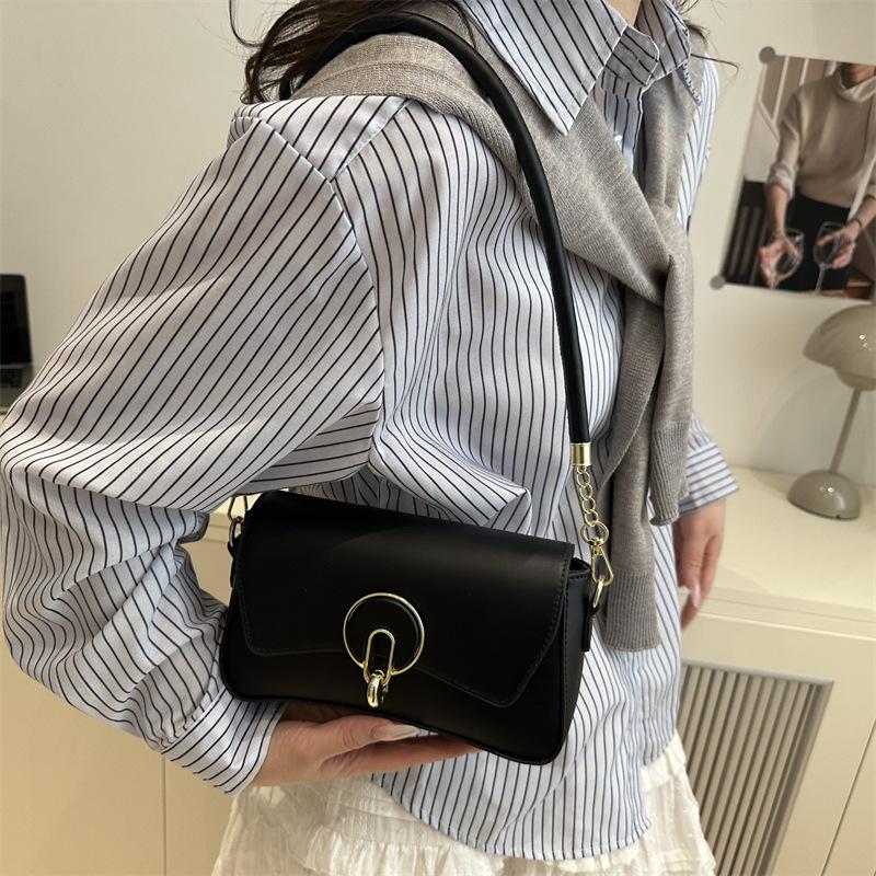 2025 Solid Color Lock Design, Foreign Texture, Fashionable Summer New Trendy Single Shoulder Crossbody Portable Small Square Women's Bag