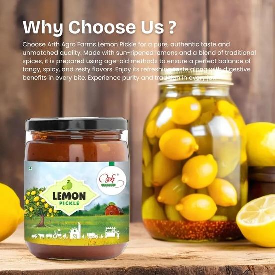 Arth Agro Farms Lemon Pickle Homemade 300gm – Organic Lemon Pickle with Wood Pressed Mustard Oil | Authentic Lime Pickle