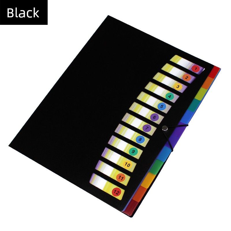 A4 Folder 24-Page Insert Classification Label Multi-Layer Info Booklet Student Test Paper Storage Clip Bill Office Folder Black