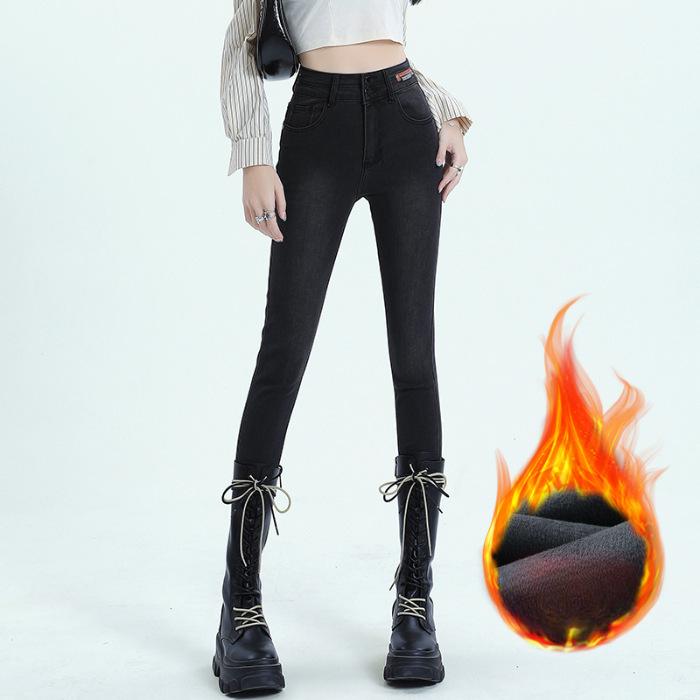 Autumn and Winter Tight Jeans for Women In Autumn and Winter Black High-waisted Slimming Pencil Pants for Autumn and Winter