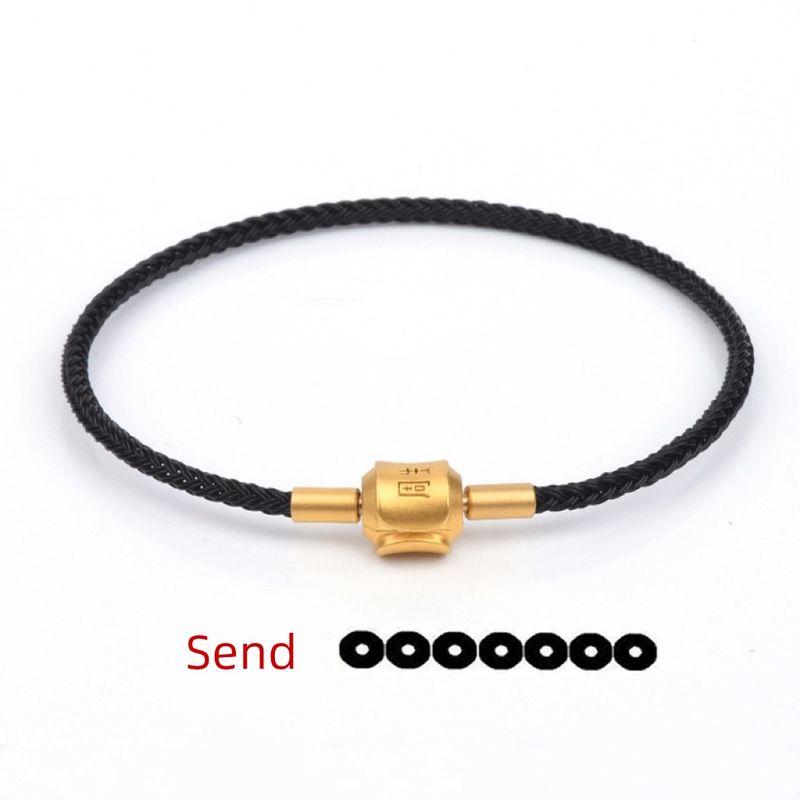 

[Шнур 2,5 мм] Водонепроницаемый браслет из стальной проволоки, подходит для ремешка для переноски Чжоу Фу, 3D твердое чистое золото, золотые бусины на удачу, красная веревка 17CM 2.5 black wire rope (Golden frosted buckle)