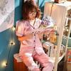 Women's Ice Silk Pajamas Two-Piece Female Summer Short-Sleeved Trousers Thin Section of Simulation Silk Pajamas Homewear Suit