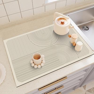 [Ultra-Absorbent Kitchen Mat] Ultra-Absorbent 1pc Minimalist Line Design Kitchen Drying Mat | Soft Rubber Backing, Perfect for Kitchen Countertop