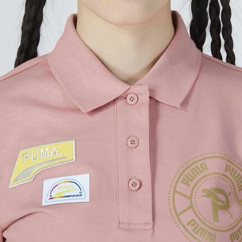Puma Solid Color Badge Breathable Polo Collar Short Sleeve Dress Women Dresses Pink 537042-24