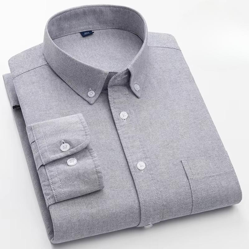100% Baumwolle Oxford Langarmhemden für Herren Langarm Slim Fit Formell Unifarben Hemd Freizeit Elegant Karierte Oberteile Schwarze Kleidung
