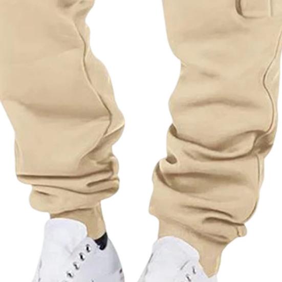 Men Cargo Pants Mid-rise Adjustable Waist Drawstring Casual Trousers with Reinforced