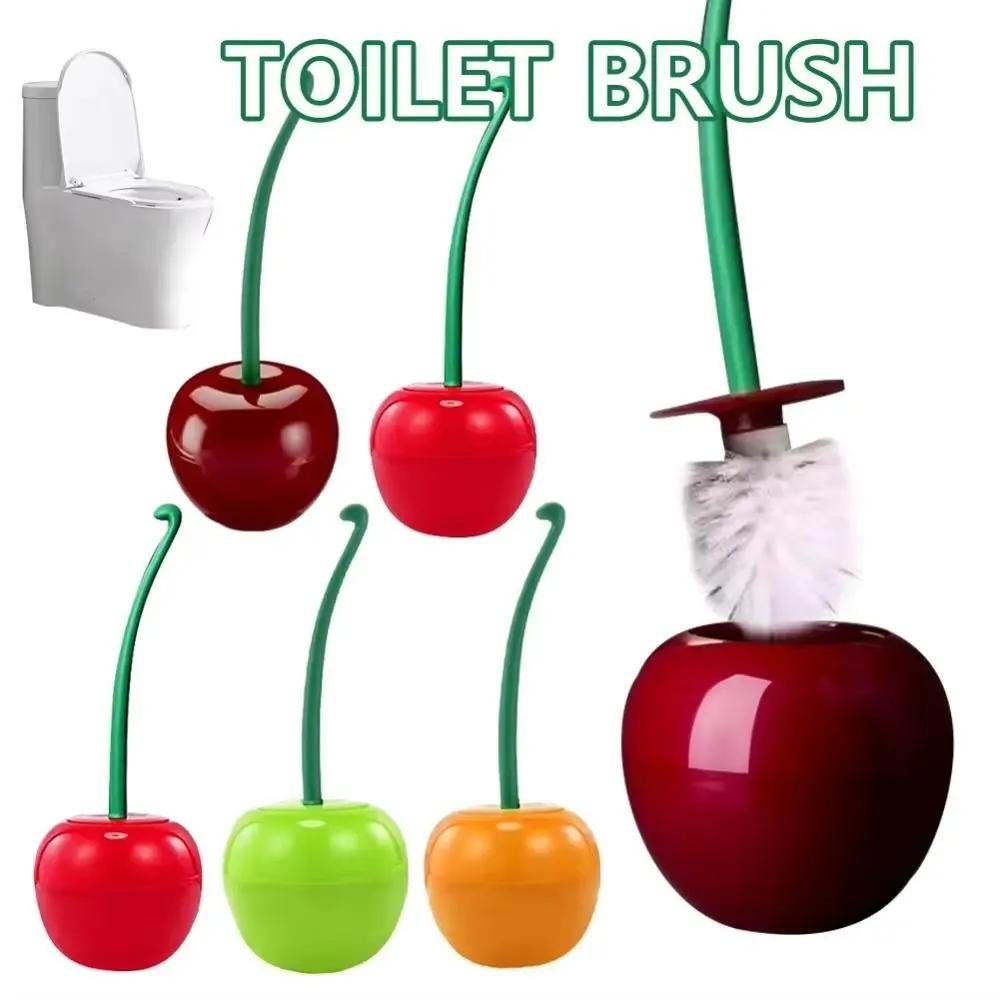 Red Cherry Toilet Brush Soft Hair Household Toilet Brush Holder Set Long Handle Toilet Cleaning Brush Holder Set Lavatory Use