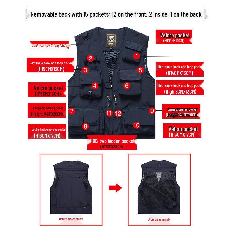 Customizable Multi-Pocket Photography Vest: Tactical Workwear for Directors, Reporters, and Media Professionals