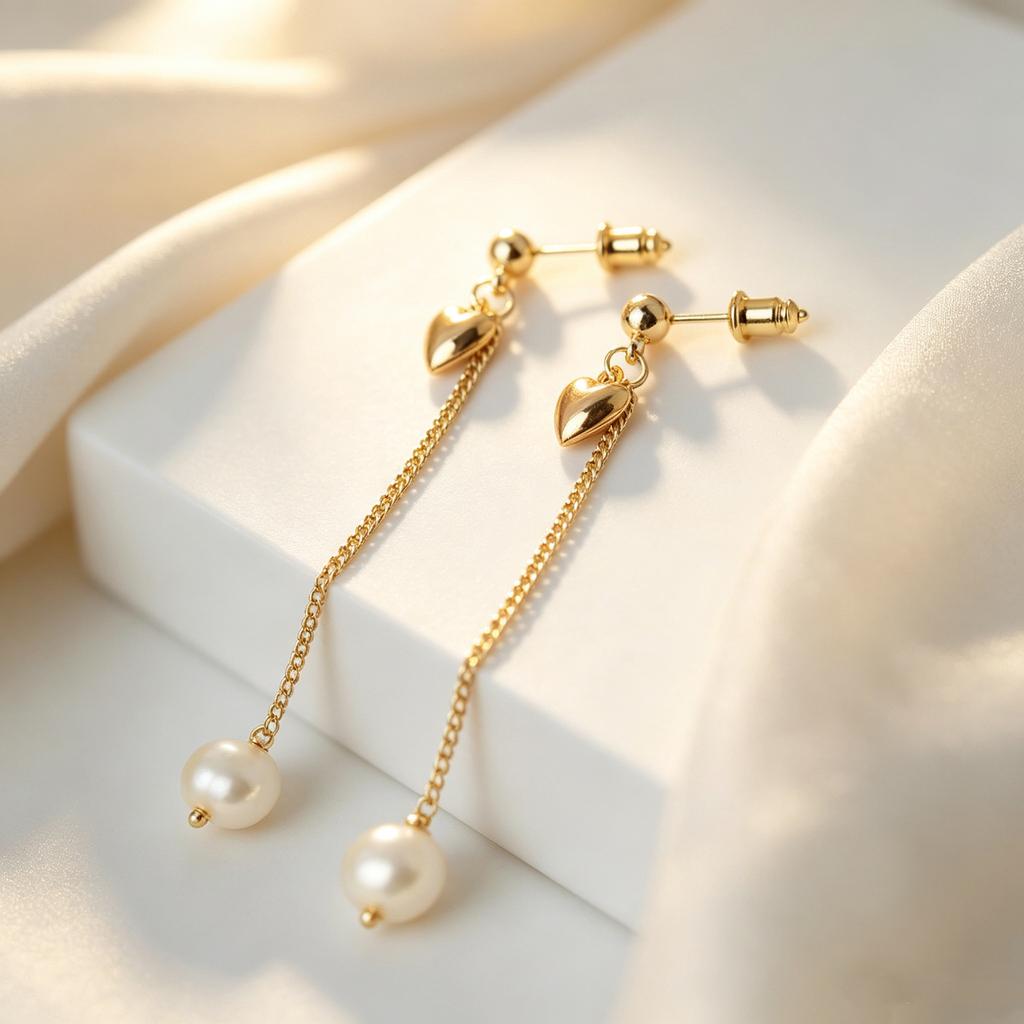 Natural freshwater pearl earrings, 11k gold-plated long versatile minimalist elegant women's face-enhancing small pendant earrings