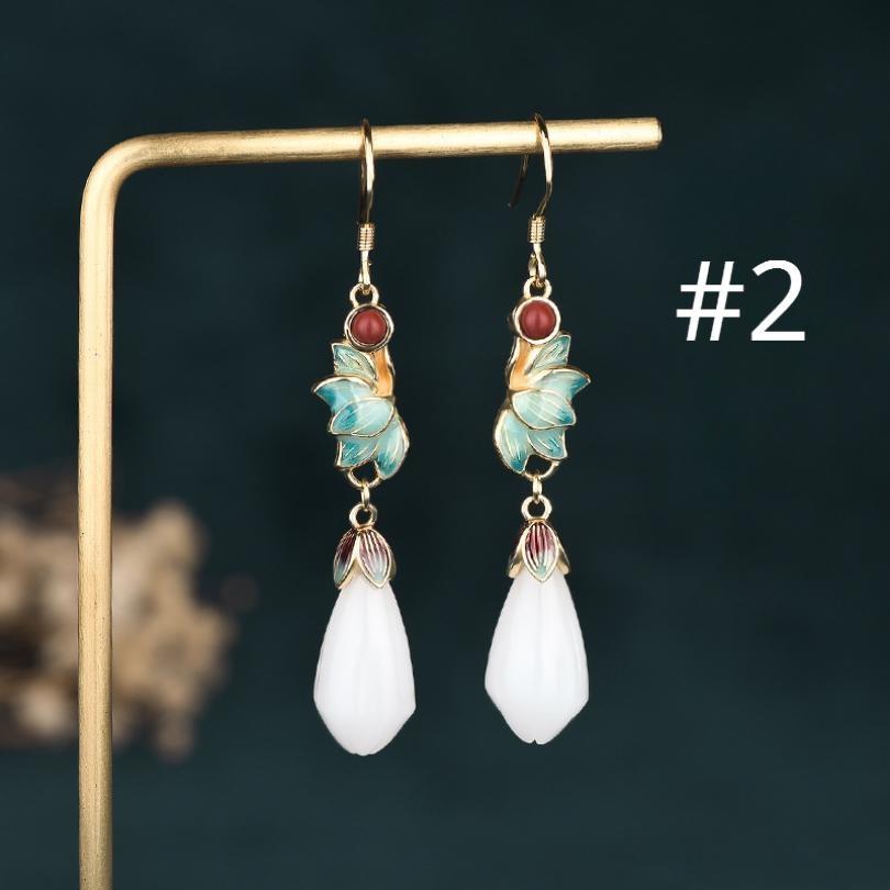 Vintage Chinoiserie Silver Earrings with Flower Jade