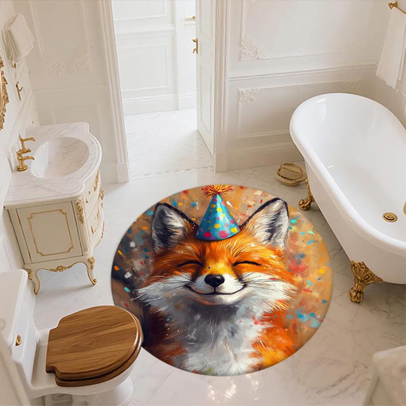 Cute Fox,Round Area Rug,Carpet Rug for Living Room Bedroom Sofa Playroom Decor,Non-slip Floor Mat