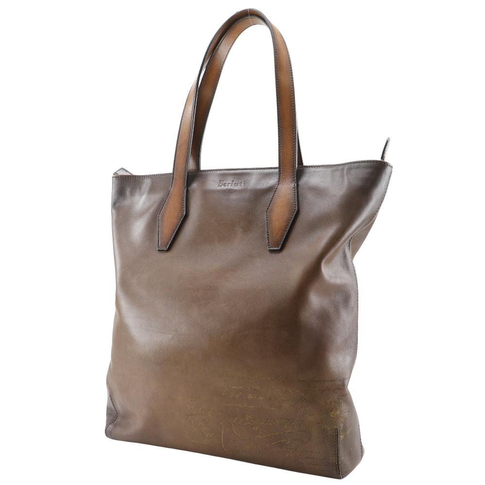 Berluti Modernist Vertical Tote Bag Calligraphy Scrit Brown Calfskin mens Used