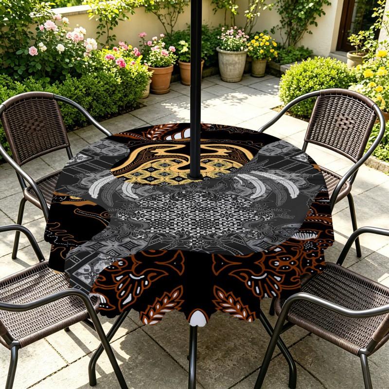 Outdoor Round Tablecloth With Umbrella Hole Patio Garden Deck Waterproof Oil Resistant Drop Cloth
