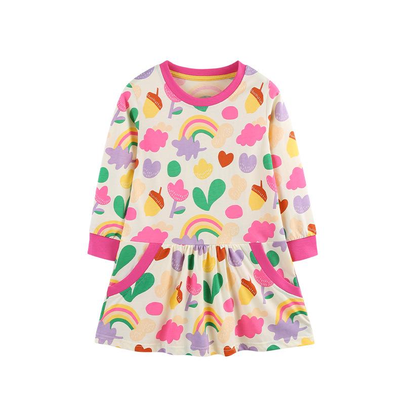 Girls European Style Autumn Dress - Princess Carton Floral Print, Stylish Children s Clothing 5Y
