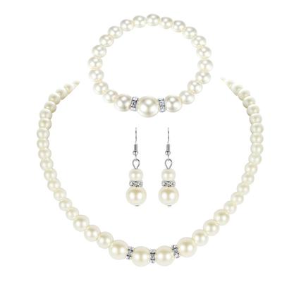 Romantic Wedding Jewelry Set White Faux Pearl Necklace Drop Earrings and Bracelet Pearl Beaded Chain Earrings Decoration