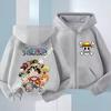 2026 Yeni Çocuk Anime One Piece Luffy Fermuarlı Kapüşonlu Ceket 3-12 Yaş Günlük Uzun Kollu Sweatshirt Sonbahar
