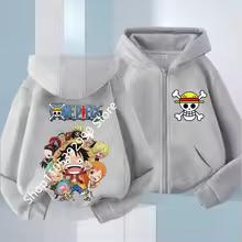2026 Yeni Çocuk Anime One Piece Luffy Fermuarlı Kapüşonlu Ceket 3-12 Yaş Günlük Uzun Kollu Sweatshirt Sonbahar