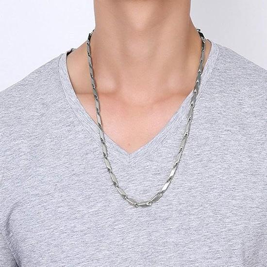 Pure Stainless Steel Rice Chain 50.8 Cm European Trending Style Necklace for Men Boy Gift for Husband Fathers Day Wedding Birthday Gift