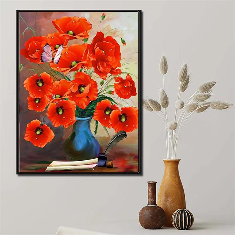 DIY Diamond Painting The Red Flowers Cross Stitch Kit Mosaic Art Diamond Painting Full Circle Diamond Home Decoration