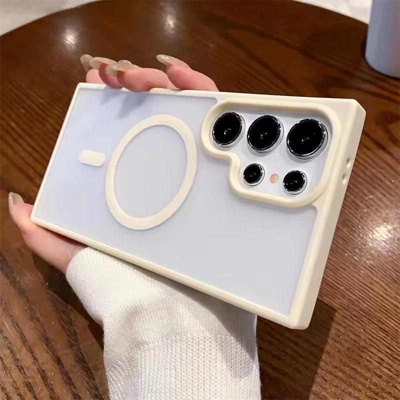 

Магнитный беспроводной зарядный чехол для Samsung Galaxy S25 S24 S23 S22 S21 Ultra Plus матовый ударопрочный прозрачный жесткий задний чехол Samsung S25 Ultra бежевый