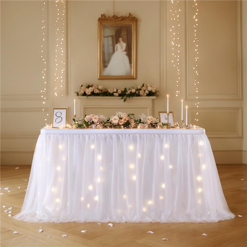 

Birthday Party Atmosphere Table Skirt Tablecloth Wedding Hotel Gathering Dessert Table Skirt Props LED Luminous Night Decoration 4FT(1.22mx0.77m)