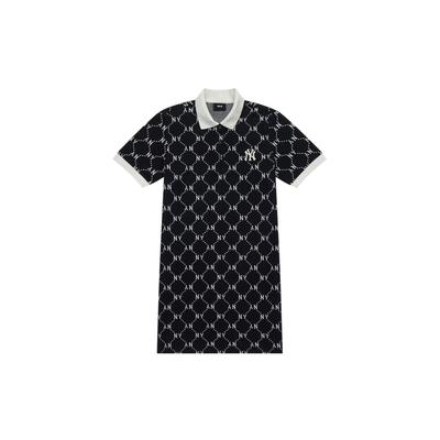 MLB New York Yankees SS24 Floral Straight Cut Polo Collar Loose Short Sleeve Dress Women Dresses Black 3FOPM0443-50BKS