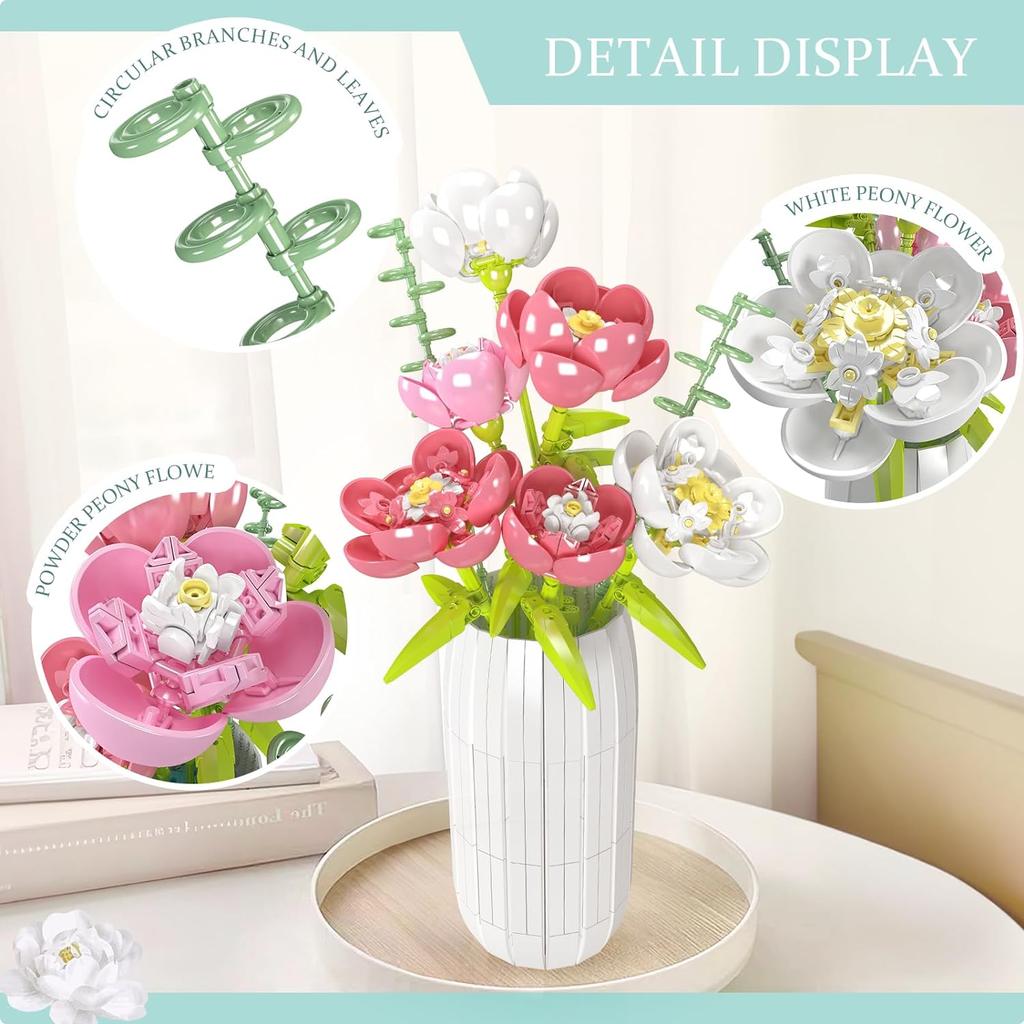 MOULD KING 10059 Blumenstrauß Baustein Die chinesische Pfingstrose mit Vase Modell Montage Dekoration Spielzeug Kinder Weihnachtsgeschenk