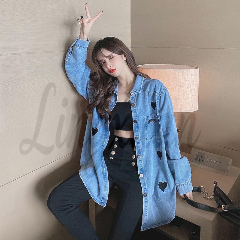 2026 Spring/Autumn Women s Retro Embroidered Denim Shirt Jacket Medium синий