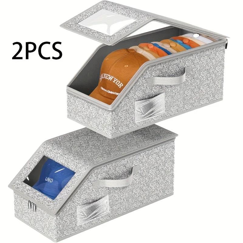 Foldable Zipper Baseball Cap Storage Box Large Capacity Non-woven Dustproof Storage Box Hat Storage Box Wardrobe Storage Boxes