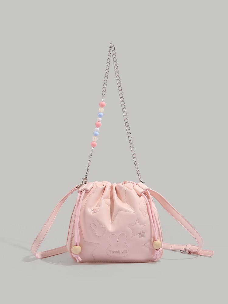 

2025 new bag solid color simple bucket bag versatile niche beaded chain armpit bag one shoulder cross-body bag for women розовый