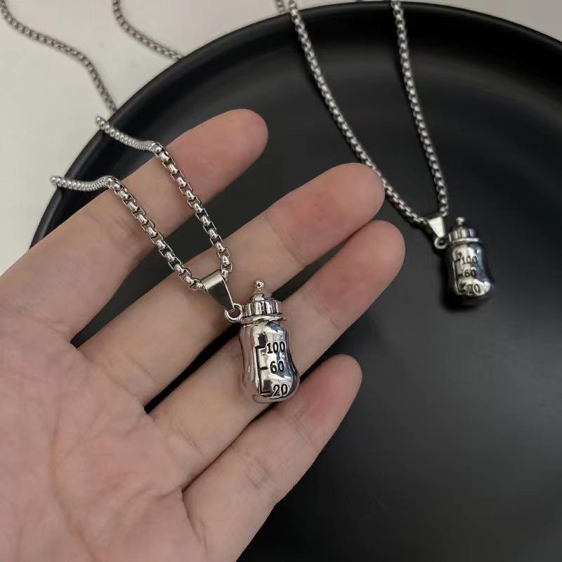 Fashionable And Creative Metal Baby Bottle Pendant Necklace Personalized Hip-hop Street Niche Design Jewelry Gift