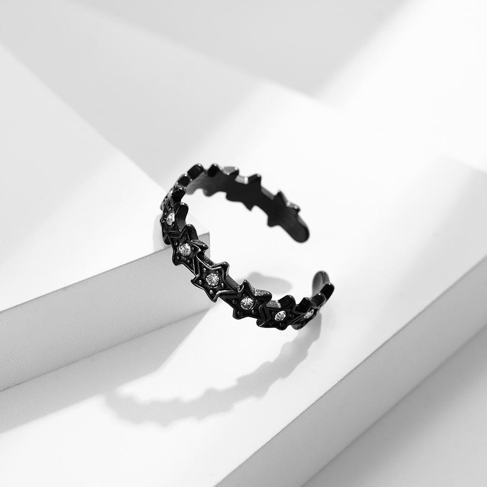 Handmade Jewelry with Stars Diamonds Titanium Steel Open Ring Circumference Pentagonal Star