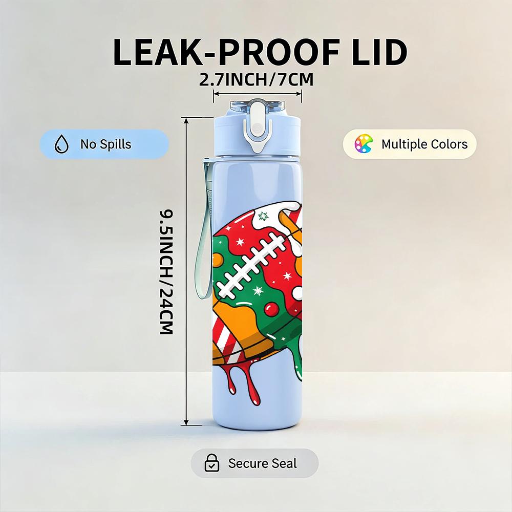 1PC Colorful American Football Graphic 750ml Color Plastic Water Bottle Leakproof Flip Straw Lid For Sports Office Home Use